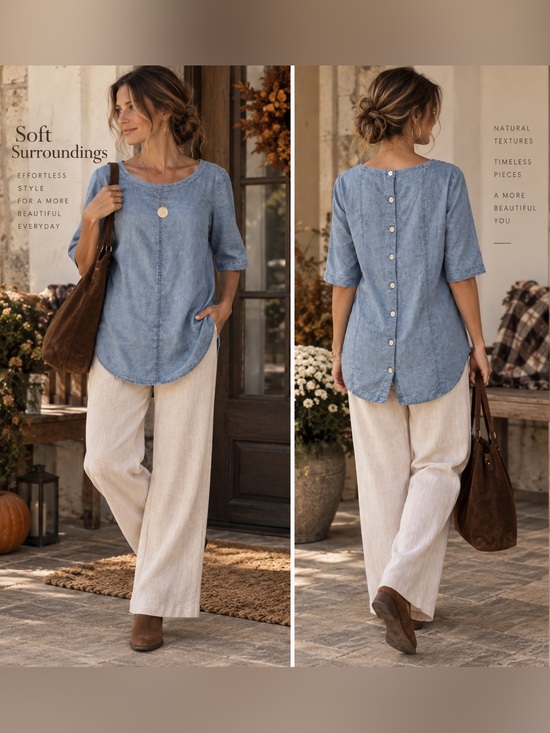 Soft Surroundings Tops - Soft Surroundings Light Blue Button-Back Tunic